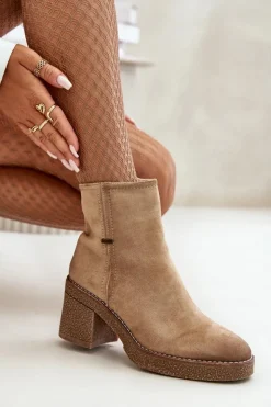 Hot Boto Botki Damskie Na Słupku Ocieplane Eko Zamszowe Beżowe Arkesia Beżowy