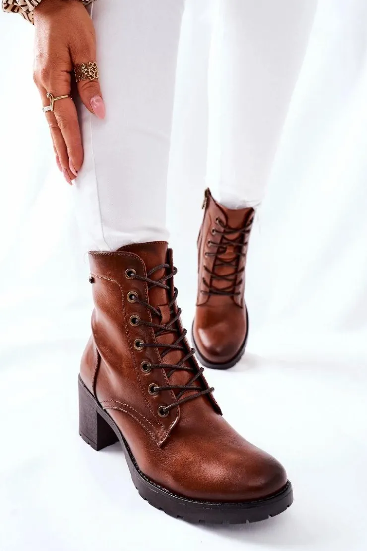 New Buty damskie Vinceza Botki Damskie Na Słupku Ocieplane Camel Dunaff