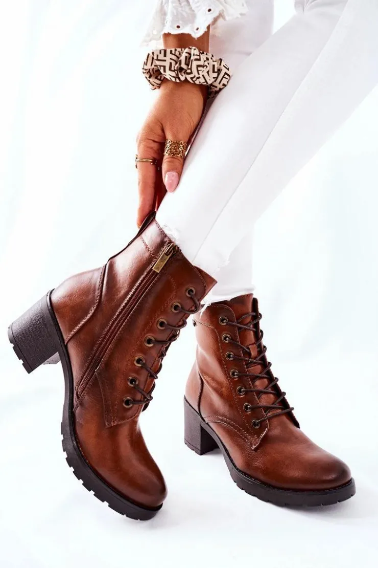 New Buty damskie Vinceza Botki Damskie Na Słupku Ocieplane Camel Dunaff