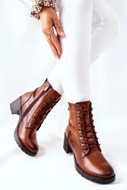 New Buty damskie Vinceza Botki Damskie Na Słupku Ocieplane Camel Dunaff