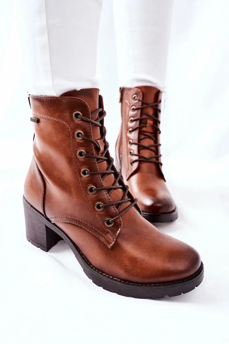 New Buty damskie Vinceza Botki Damskie Na Słupku Ocieplane Camel Dunaff