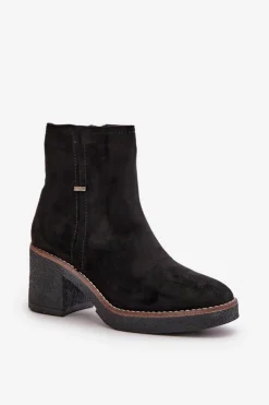 Boto Botki Ocieplane|Brązowe I Beżowe Botki*Botki Damskie Na Słupku Ocieplane Eko Zamszowe Czarne Arkesia Czarny