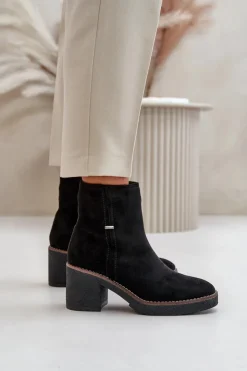 Boto Botki Ocieplane|Brązowe I Beżowe Botki*Botki Damskie Na Słupku Ocieplane Eko Zamszowe Czarne Arkesia Czarny