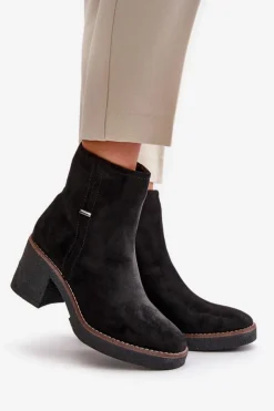 Boto Botki Ocieplane|Brązowe I Beżowe Botki*Botki Damskie Na Słupku Ocieplane Eko Zamszowe Czarne Arkesia Czarny