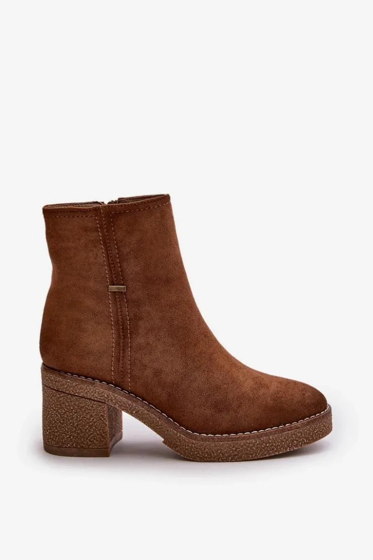 Boto Brązowe I Beżowe Botki|Botki Na Obcasie*Botki Damskie Na Słupku Ocieplane Eko Zamszowe Khaki Arkesia