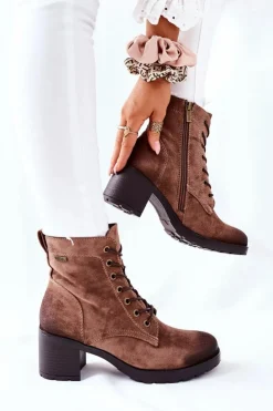 Sale Buty damskie Vinceza Botki Damskie Na Słupku Ocieplane Zamszowe Beżowe Dunaff