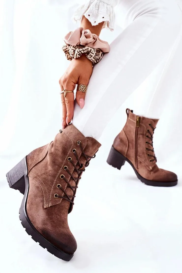 Sale Buty damskie Vinceza Botki Damskie Na Słupku Ocieplane Zamszowe Beżowe Dunaff