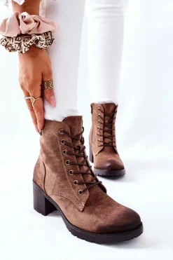 Sale Buty damskie Vinceza Botki Damskie Na Słupku Ocieplane Zamszowe Beżowe Dunaff