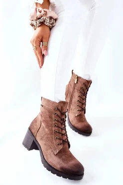 Sale Buty damskie Vinceza Botki Damskie Na Słupku Ocieplane Zamszowe Beżowe Dunaff