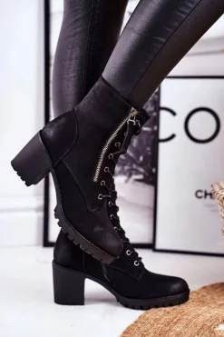 Damskie buty S.Barski Botki Damskie Na Słupku Ocieplane Czarne Vimen