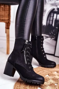 Damskie buty S.Barski Botki Damskie Na Słupku Ocieplane Czarne Vimen