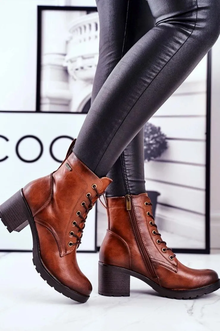 Damskie Buty damskie Vinceza Botki Damskie Na Słupku Ocieplane Brązowe Fiber