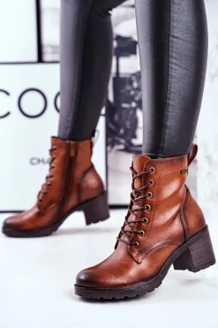 Damskie Buty damskie Vinceza Botki Damskie Na Słupku Ocieplane Brązowe Fiber