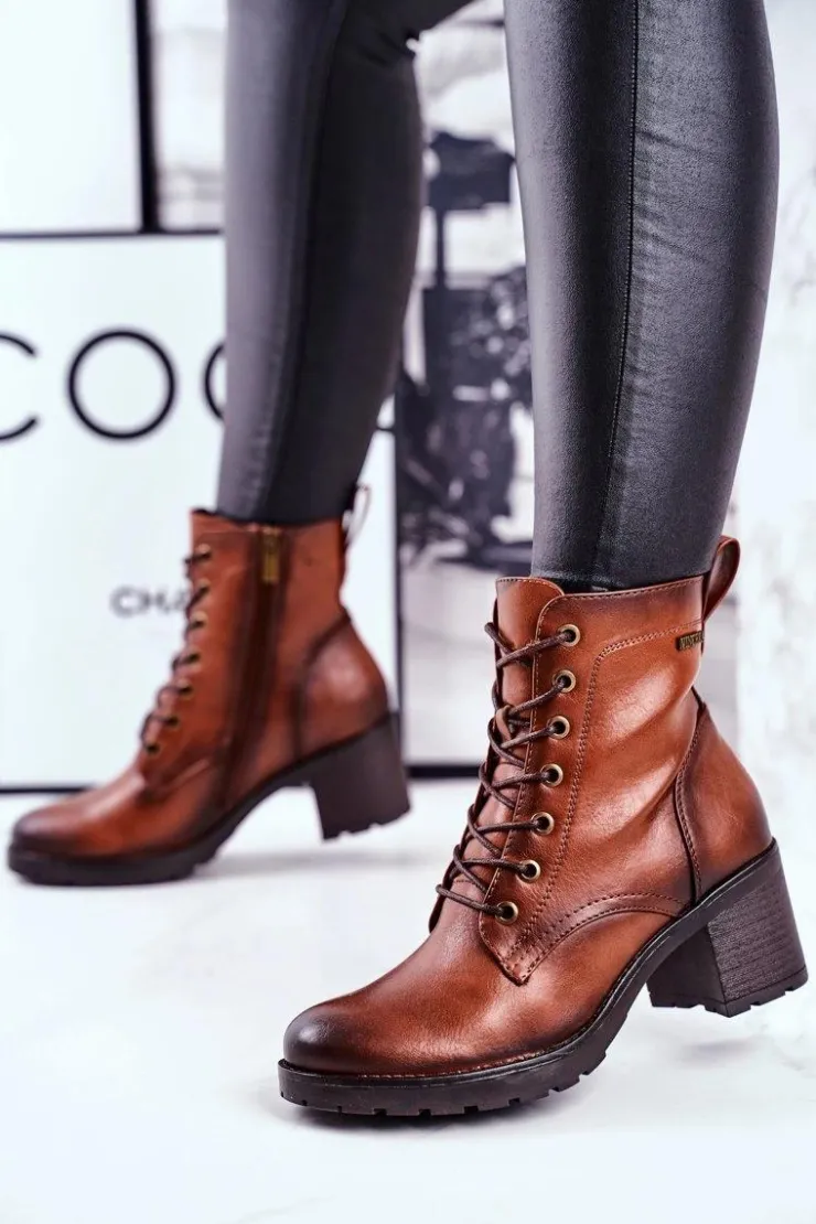 Damskie Buty damskie Vinceza Botki Damskie Na Słupku Ocieplane Brązowe Fiber