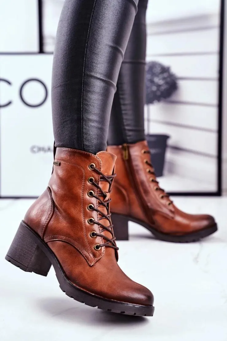 Damskie Buty damskie Vinceza Botki Damskie Na Słupku Ocieplane Brązowe Fiber