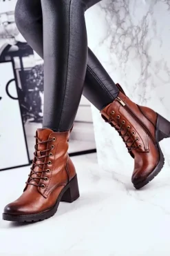 Damskie Buty damskie Vinceza Botki Damskie Na Słupku Ocieplane Brązowe Fiber