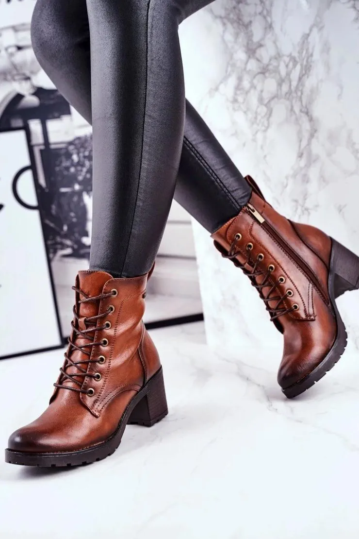 Damskie Buty damskie Vinceza Botki Damskie Na Słupku Ocieplane Brązowe Fiber