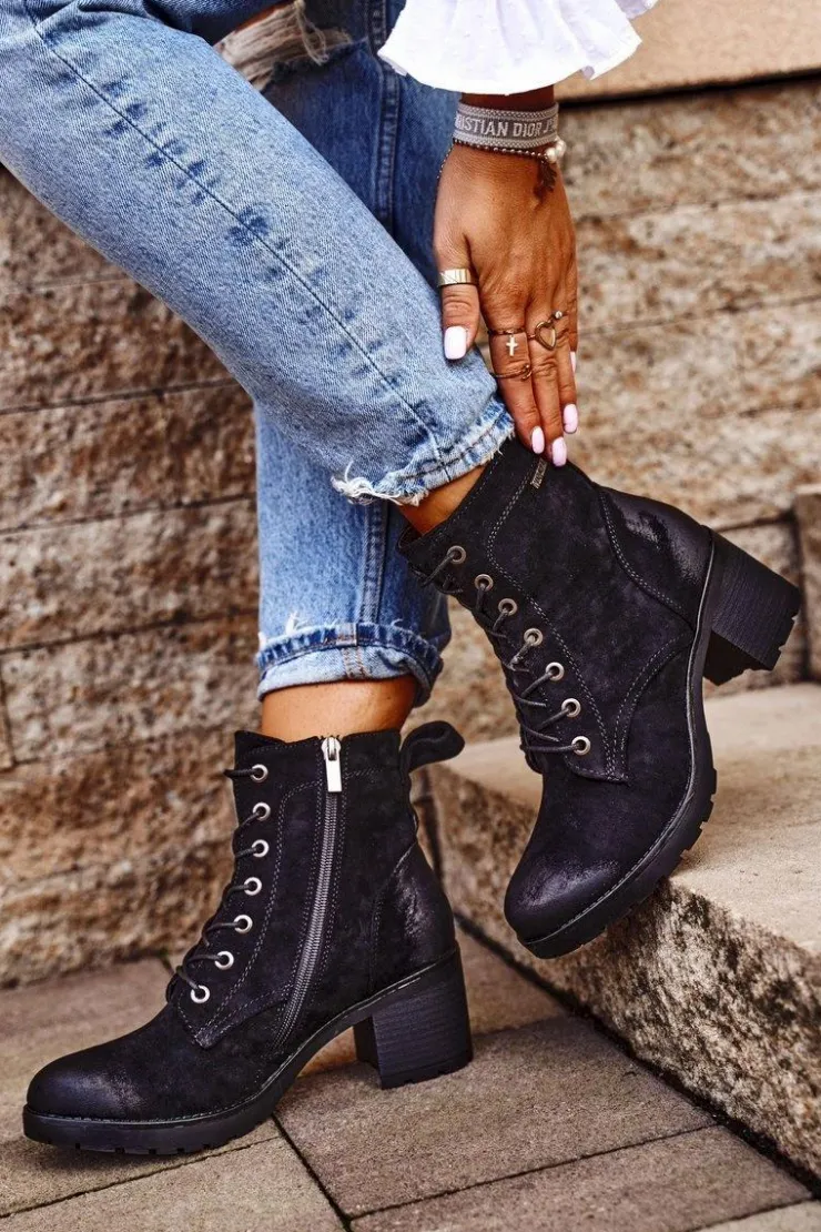 Damskie Buty damskie Vinceza Botki Damskie Na Słupku Ocieplane Czarne Vertigo