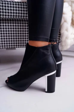 Hot Boto Botki Damskie na Słupku Odkryte Palce Wsuwane Czarne Germen