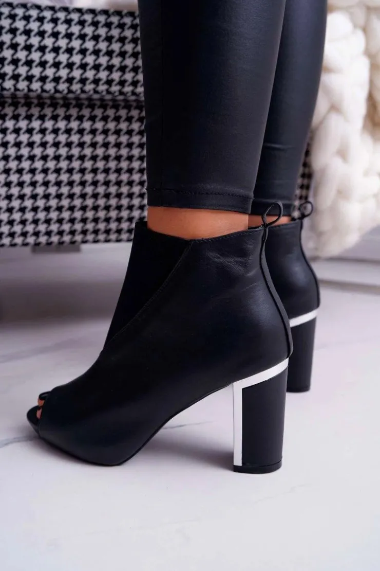 Hot Boto Botki Damskie na Słupku Odkryte Palce Wsuwane Czarne Germen