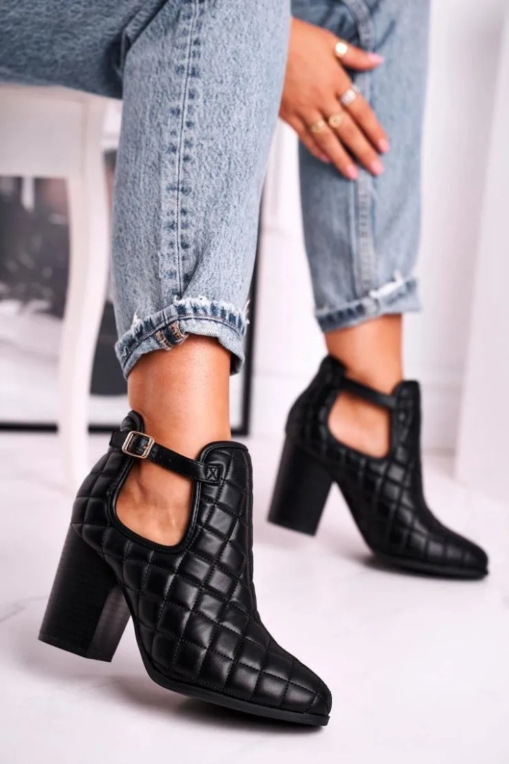 Damskie Boto Botki Damskie Na Słupku Pikowane Z Wycięciami Czarne Dreams