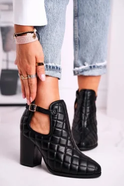 Damskie Boto Botki Damskie Na Słupku Pikowane Z Wycięciami Czarne Dreams