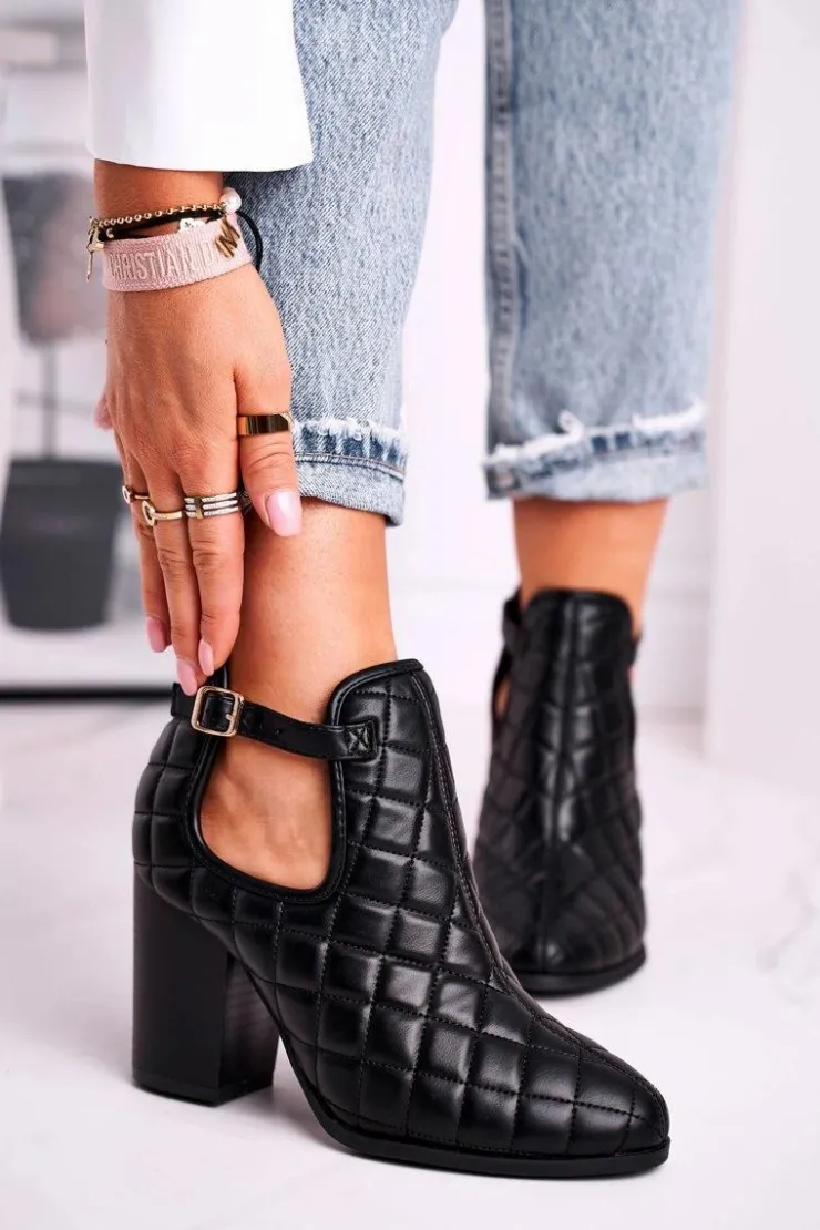 Damskie Boto Botki Damskie Na Słupku Pikowane Z Wycięciami Czarne Dreams