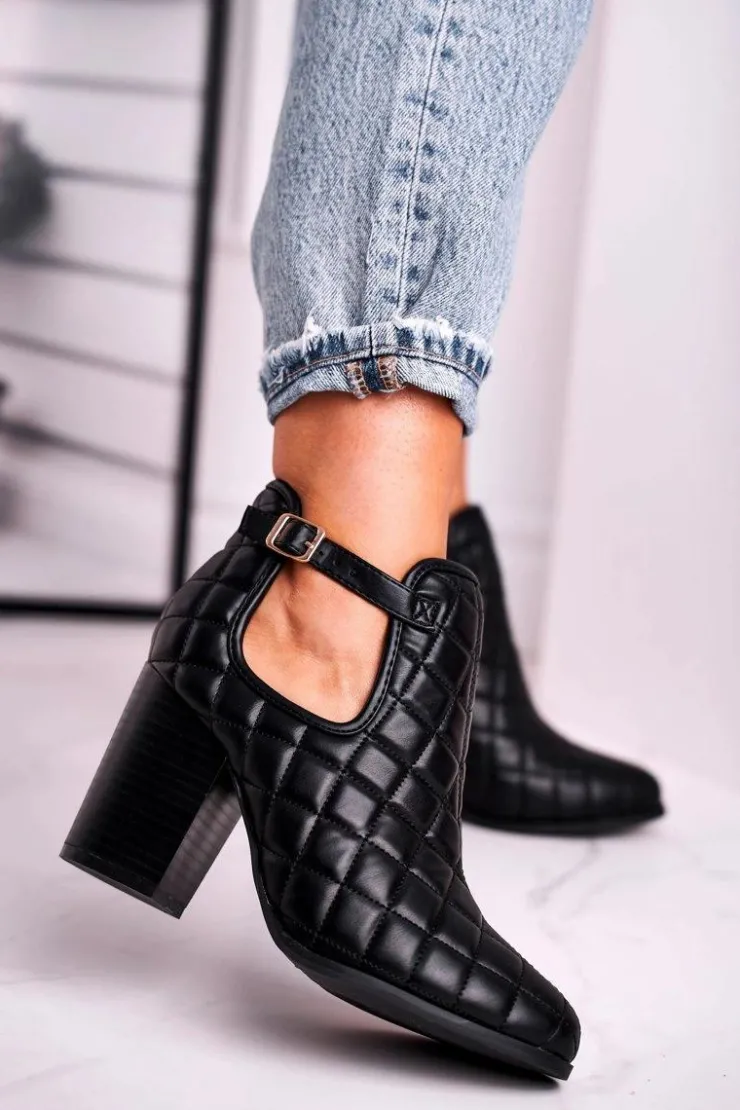 Damskie Boto Botki Damskie Na Słupku Pikowane Z Wycięciami Czarne Dreams