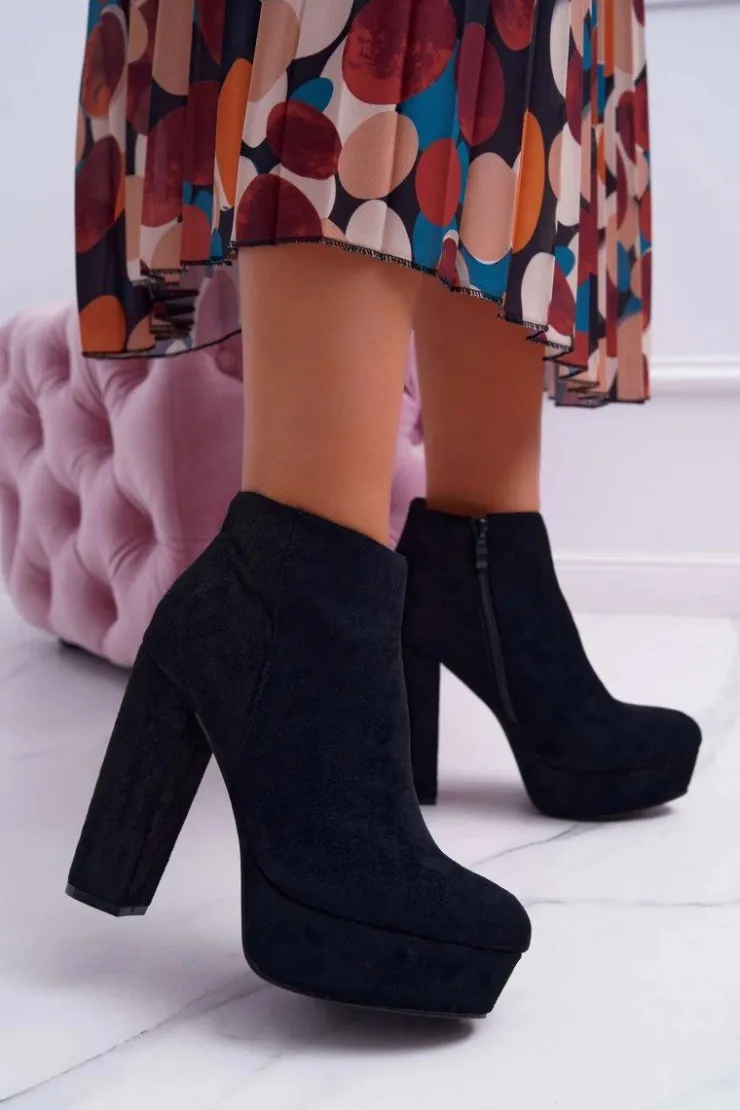 Boto Botki Na Słupku|Brązowe I Beżowe Botki*Botki Damskie na Słupku Platformie Zamszowe Czarne Celinne