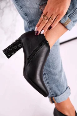 Online Buty Sergio Leone Botki damskie na słupku Sergio Leone czarne BT497