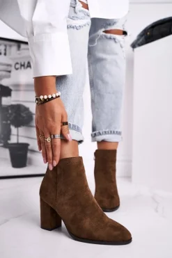 Damskie Buty Sergio Leone Botki Damskie Na Słupku Sergio Leone Oliwkowe BT508