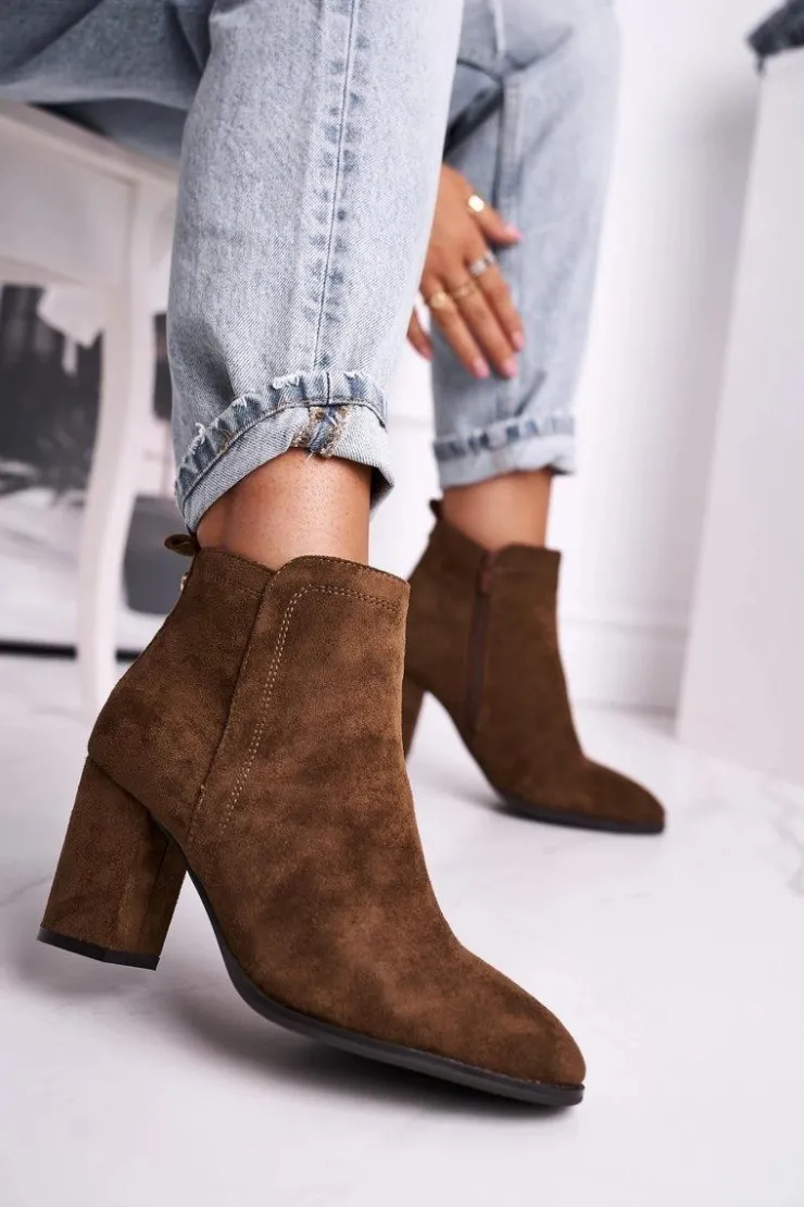 Damskie Buty Sergio Leone Botki Damskie Na Słupku Sergio Leone Oliwkowe BT508