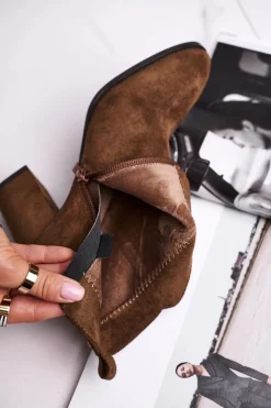 Damskie Buty Sergio Leone Botki Damskie Na Słupku Sergio Leone Oliwkowe BT508