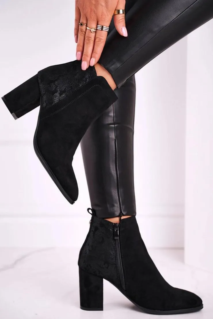 Buty Sergio Leone Botki Na Słupku|Czarne Botki*Botki Damskie Na Słupku Sergio Leone Czarne BT508