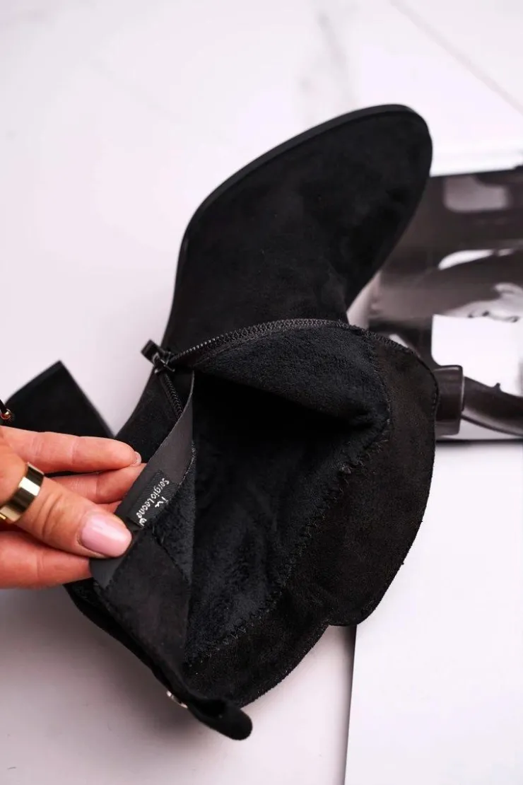 Buty Sergio Leone Botki Na Słupku|Czarne Botki*Botki Damskie Na Słupku Sergio Leone Czarne BT508