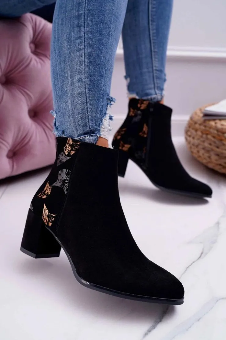 Damskie Buty Sergio Leone Botki Damskie Na Słupku Sergio Leone Czarne Beż BT521