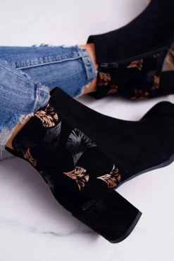 Damskie Buty Sergio Leone Botki Damskie Na Słupku Sergio Leone Czarne Beż BT521