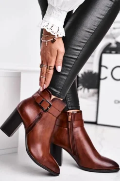 Clearance Buty Sergio Leone Botki Damskie Na Słupku Sergio Leone Brązowe BT509