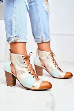 Maciejka Botki Damskie Na Słupku Skórzane Wiosenne 03938-04