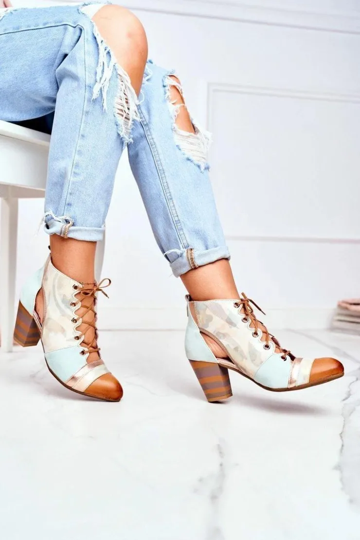 Maciejka Botki Damskie Na Słupku Skórzane Wiosenne 03938-04