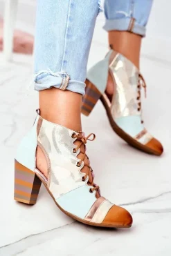 Maciejka Botki Damskie Na Słupku Skórzane Wiosenne 03938-04