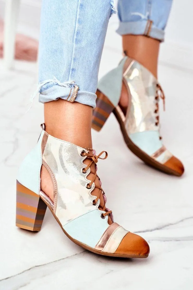 Maciejka Botki Damskie Na Słupku Skórzane Wiosenne 03938-04