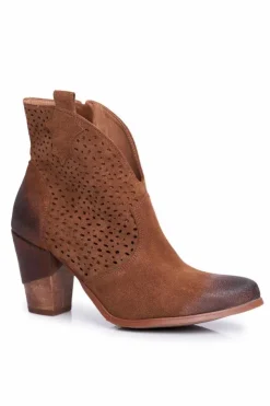 Damskie Boto Botki Damskie Na Słupku Skórzane Welurowe Kowbojki Exquisite Brązowe 1170