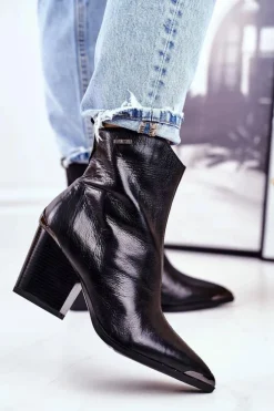 Big Star Shoes Botki Na Słupku|Czarne Botki*Botki Damskie Na Słupku Skórzane Big Star Czarne GG274919