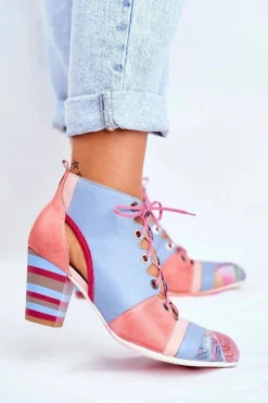 Damskie Maciejka Botki Damskie Na Słupku Skórzane Wiosenne 03938-15