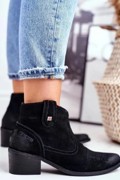 Damskie Big Star Shoes Botki Damskie Na Słupku Skórzane Big Star Czarne GG274329