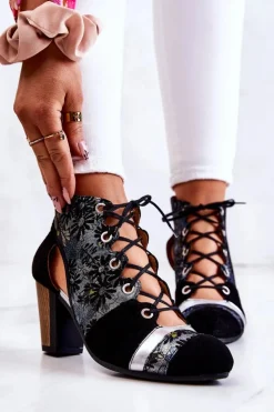 Best Maciejka Botki Damskie Na Słupku Skórzane Wiosenne 03938-01 Czarne