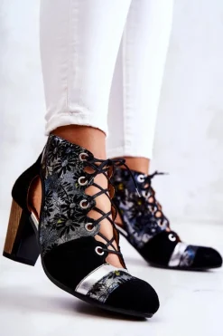 Best Maciejka Botki Damskie Na Słupku Skórzane Wiosenne 03938-01 Czarne