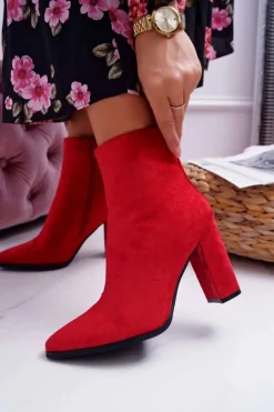 Boto Botki Na Słupku|Botki Zimowe Damskie*Botki Damskie Na Słupku Suwak W Szpic Czerwone Ferol