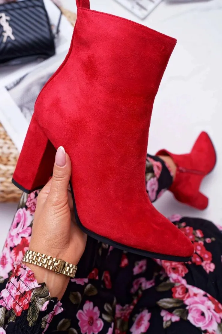 Boto Botki Na Słupku|Botki Zimowe Damskie*Botki Damskie Na Słupku Suwak W Szpic Czerwone Ferol